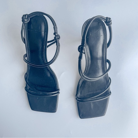 𝅺LIKE New Marc Fisher Davia Maca Spool-Heel Slingback Sandals Black Size 8.5 - Picture 1 of 6